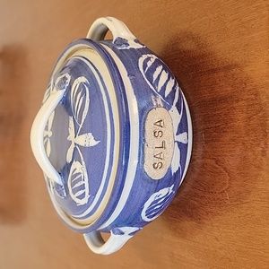 Salsa Pottery Blue White with Lid